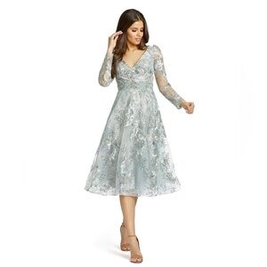 Mac Duggal 70230 NWT EMBELLISHED ILLUSION LONG SLEEVE A LINE DRESS
